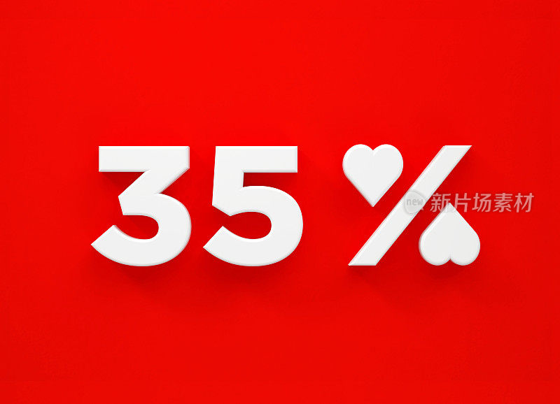 35% Off - White Heart Shapes形成百分比标志坐在数字35旁边红色背景